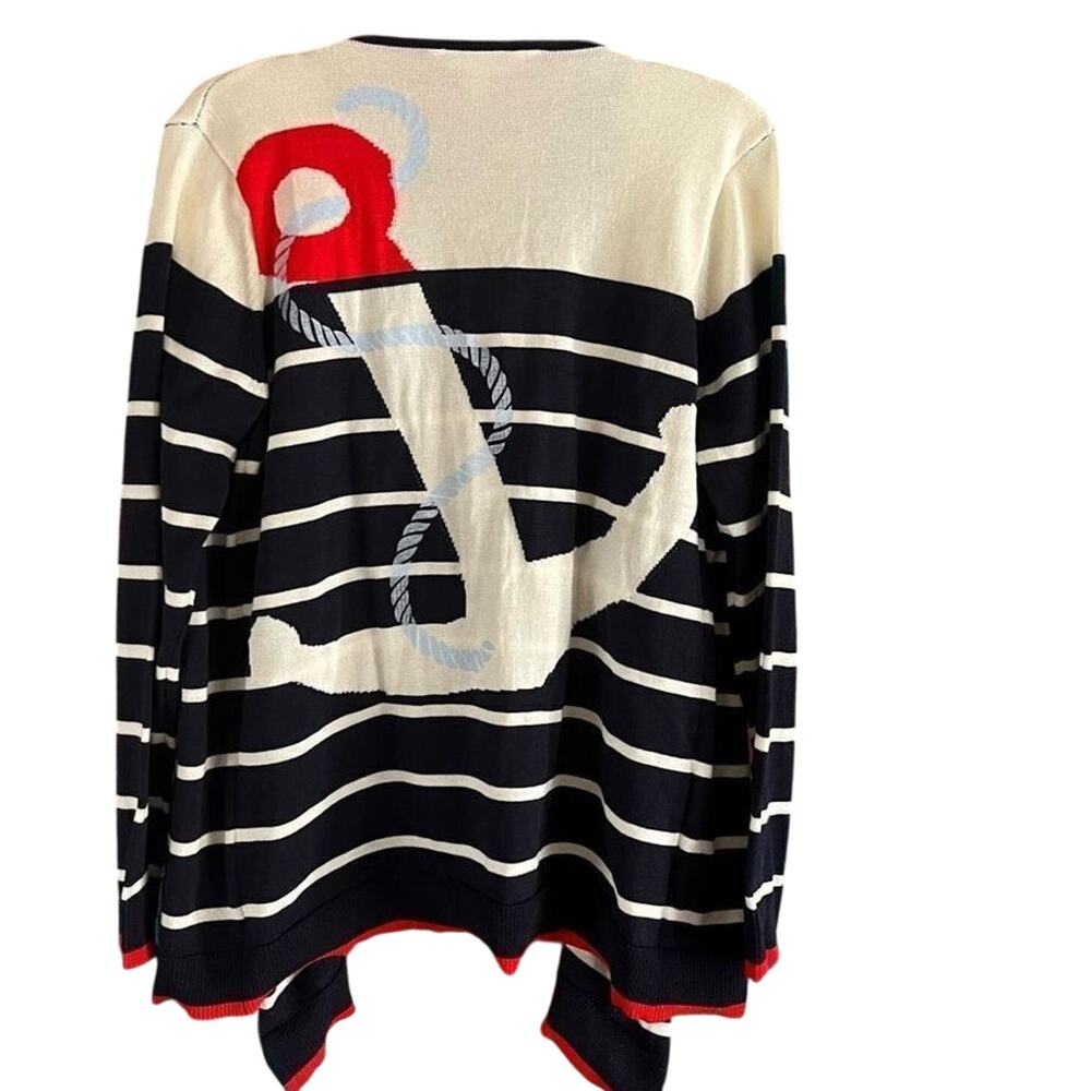 Tantrums Anchors Away Nautical Anchor Open Front Cardigan Sweater Size medium
